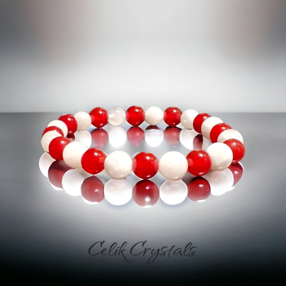 Jewelry - Carnelian Moonstone Bracelet Natural Stones 8mm